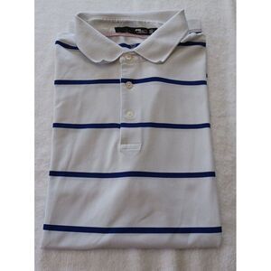 RLX Ralph Lauren Mens Golf Polo Shirt Large White Blue Striped Wyndham Champion